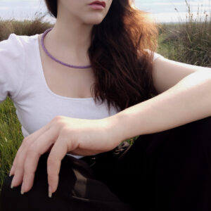 Violet Thin Necklace Purple Memory Wire Choker Seed Beaded Lillac Necklace Elegant Amethyst Choker Crochet Lavender Rope Delicate Neck Piece