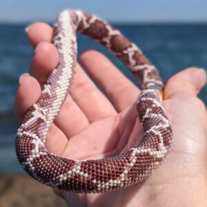 Snake Skin Print Adorable Necklace Crochet Rope Casual Brown Steppe Python Choker with TOHO Beads Magnetic Clasp Boho Beadwork Luxury Gift