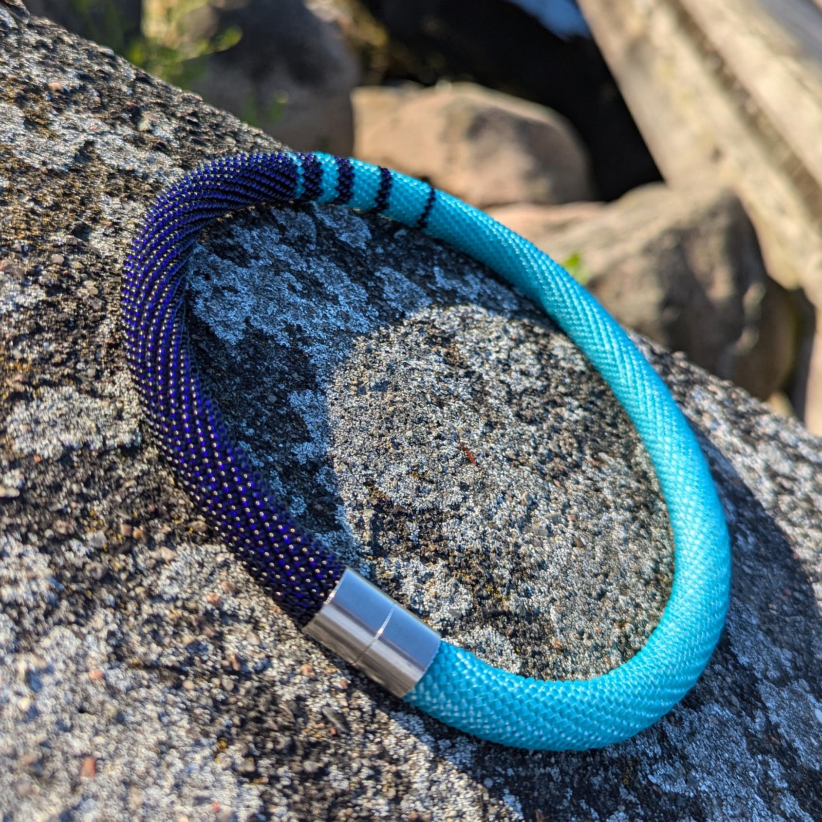 Minimalist Necklace Beaded Crochet Blue Rope Urban Discreet Choker Denim Indigo Seed Beads Light Blue Boho Luxury Gift for Mother Girlfriend