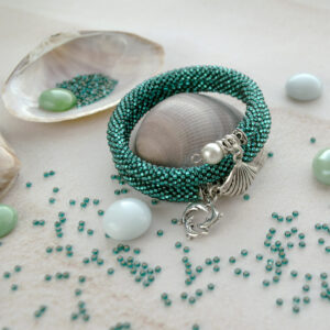 Memory Wire Crochet Beaded Turquoise Bangle 2 Wrap Bracelet Marine Pendant