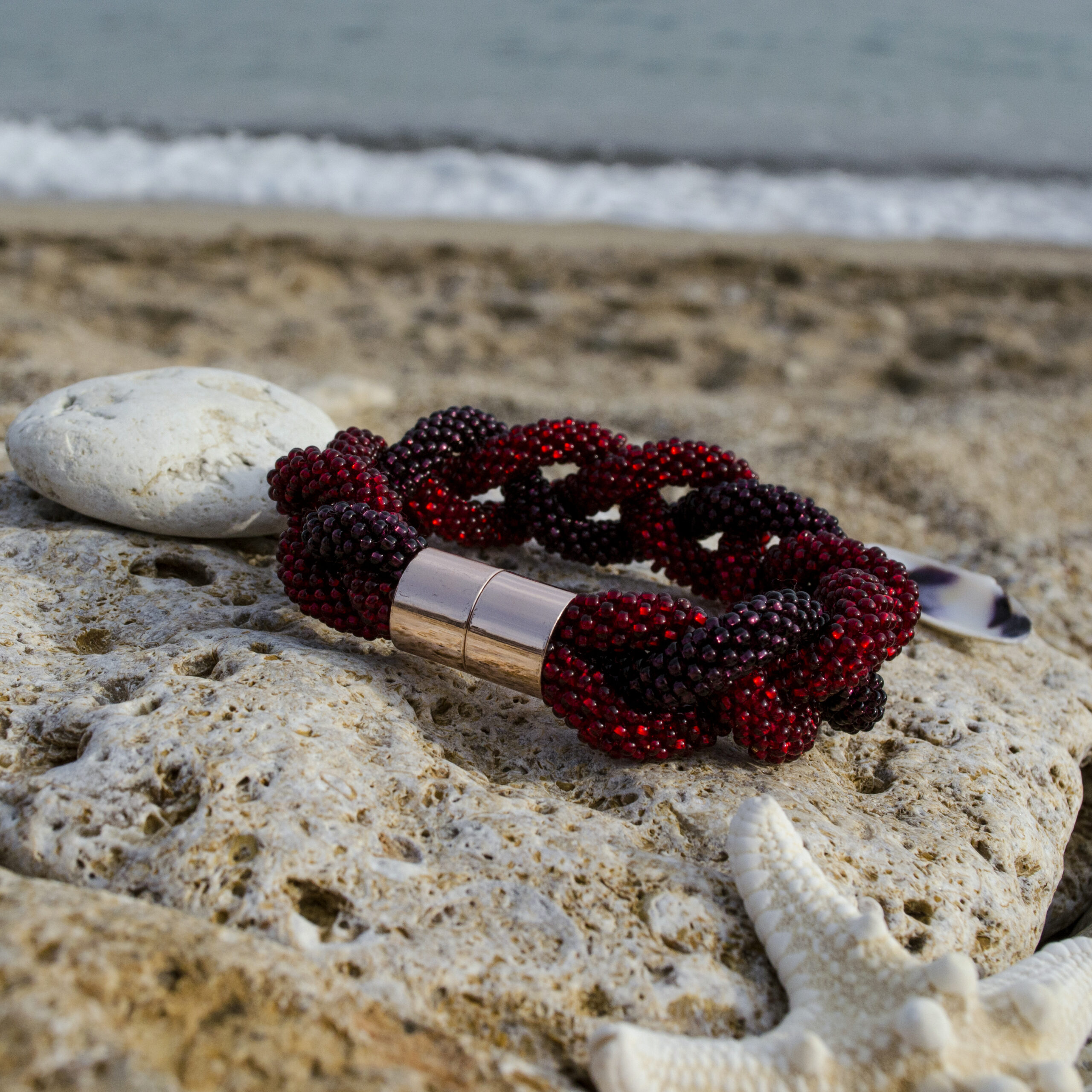 Red Violet Purple Braided Bracelet Seed Beaded Elegant Crochet Bangle Bicolor Magnetic Clasp Woman Festive Armband Handmade Crocheted Rope - Image 8