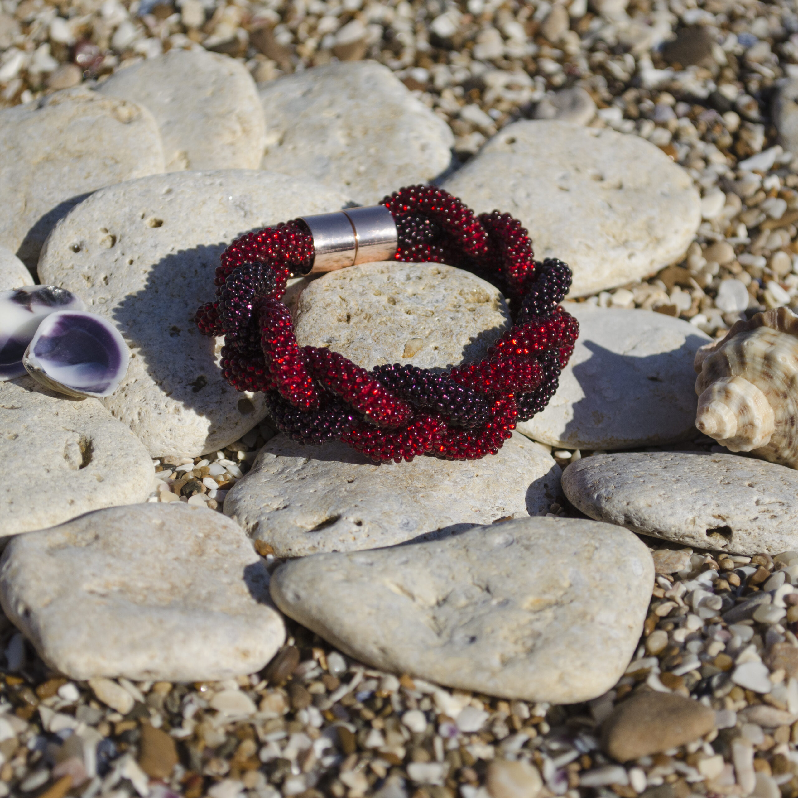 Red Violet Purple Braided Bracelet Seed Beaded Elegant Crochet Bangle Bicolor Magnetic Clasp Woman Festive Armband Handmade Crocheted Rope - Image 9