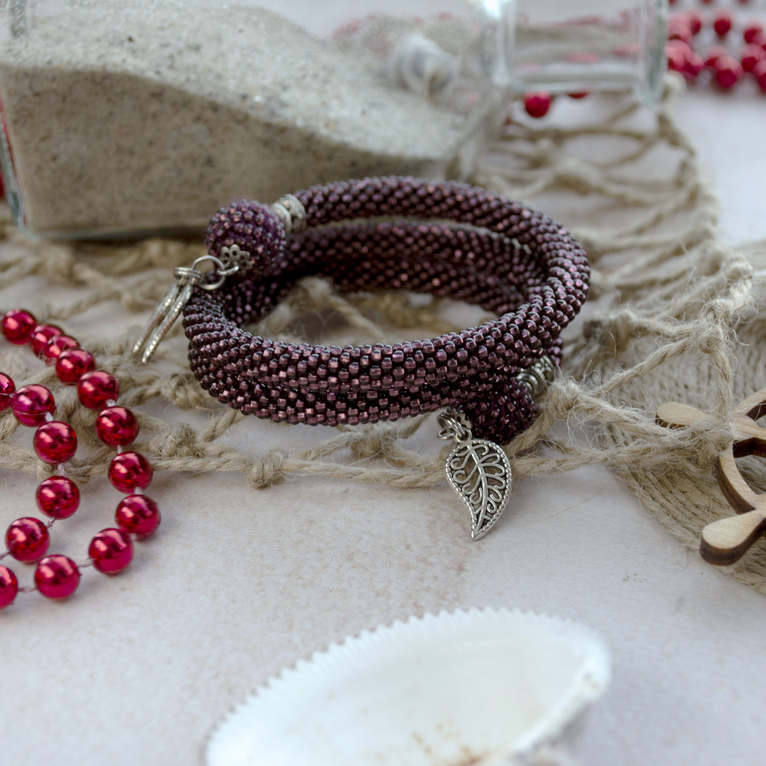 Burgundy 3 Wrap Seed Bead Braselet on Memory Wire - Image 8