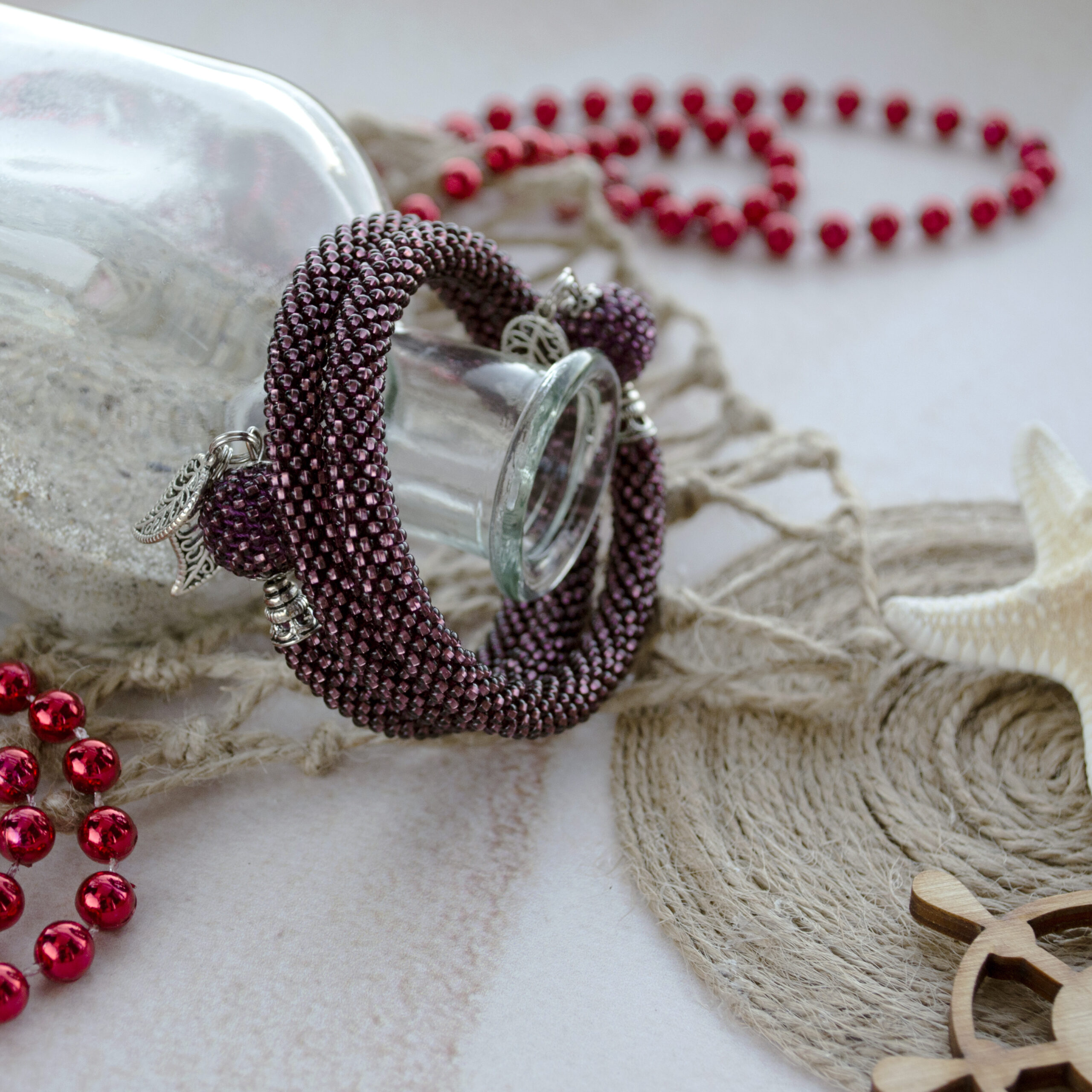 Burgundy 3 Wrap Seed Bead Braselet on Memory Wire - Image 9