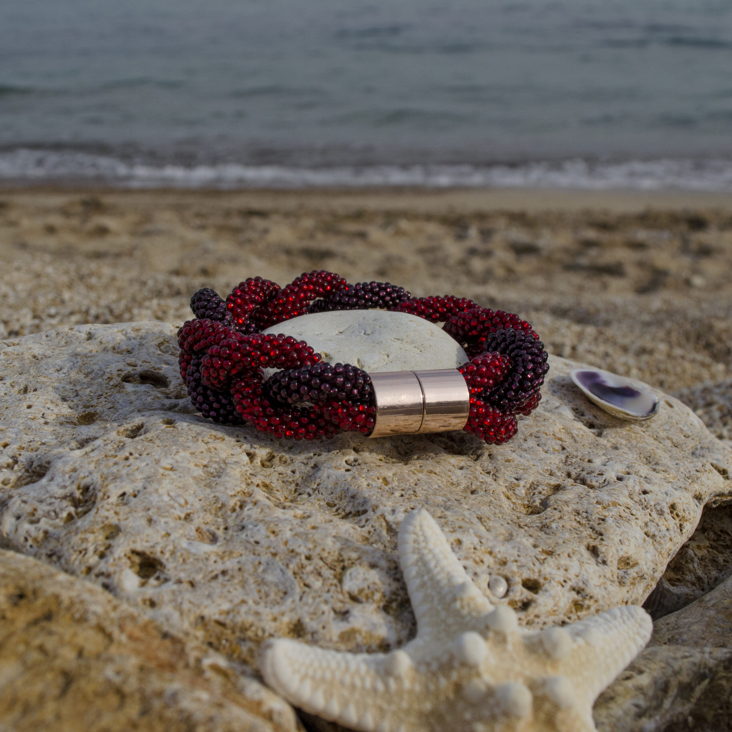 Red Violet Purple Braided Bracelet Seed Beaded Elegant Crochet Bangle Bicolor Magnetic Clasp Woman Festive Armband Handmade Crocheted Rope - Image 10