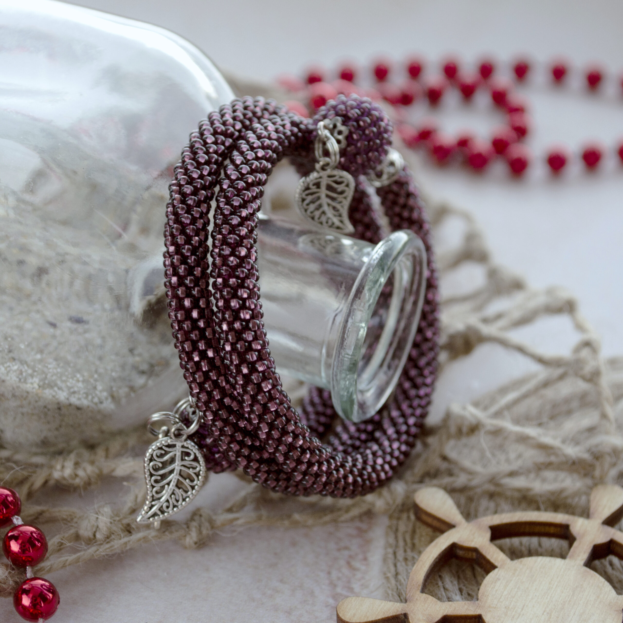 Burgundy 3 Wrap Seed Bead Braselet on Memory Wire - Image 10