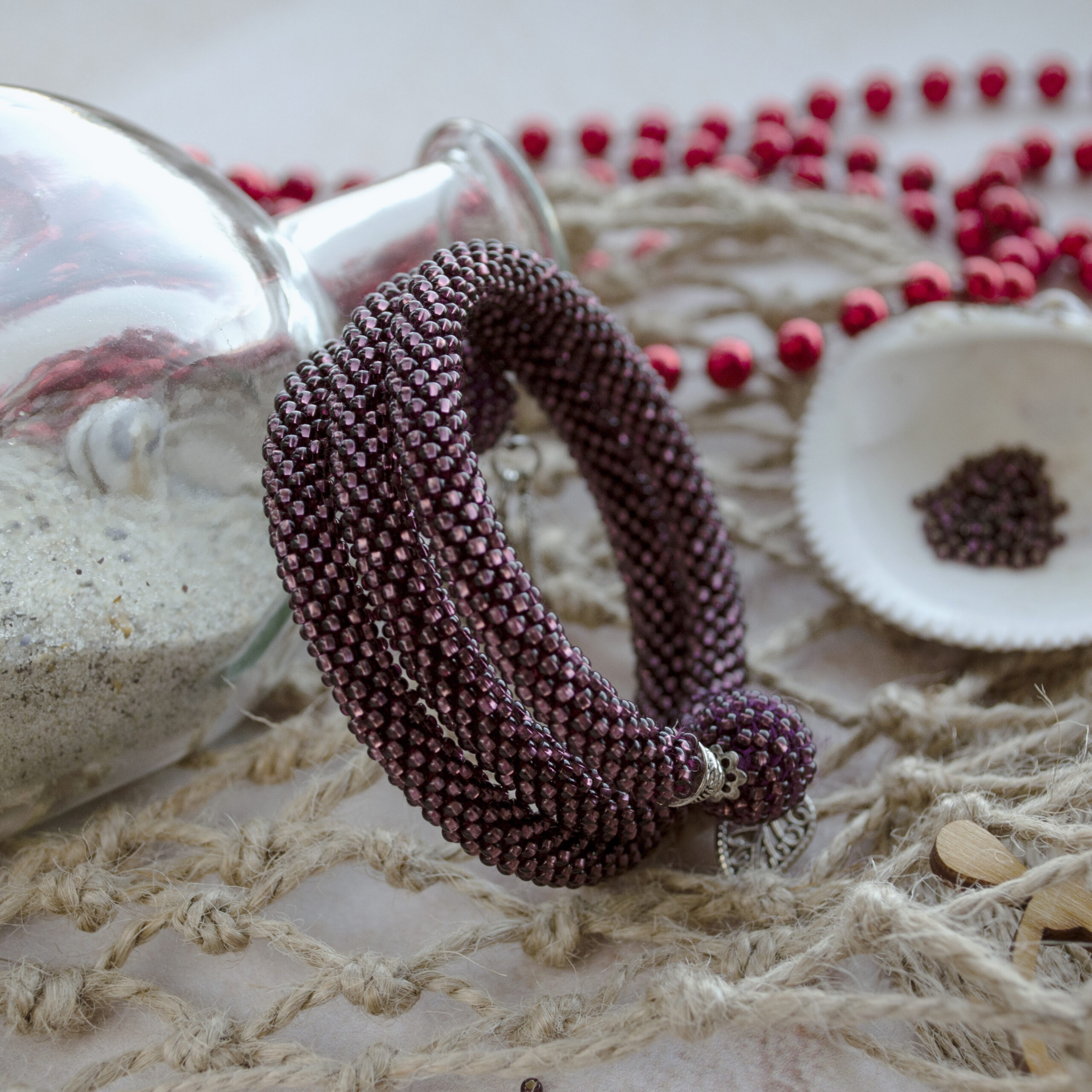 Burgundy 3 Wrap Seed Bead Braselet on Memory Wire - Image 11