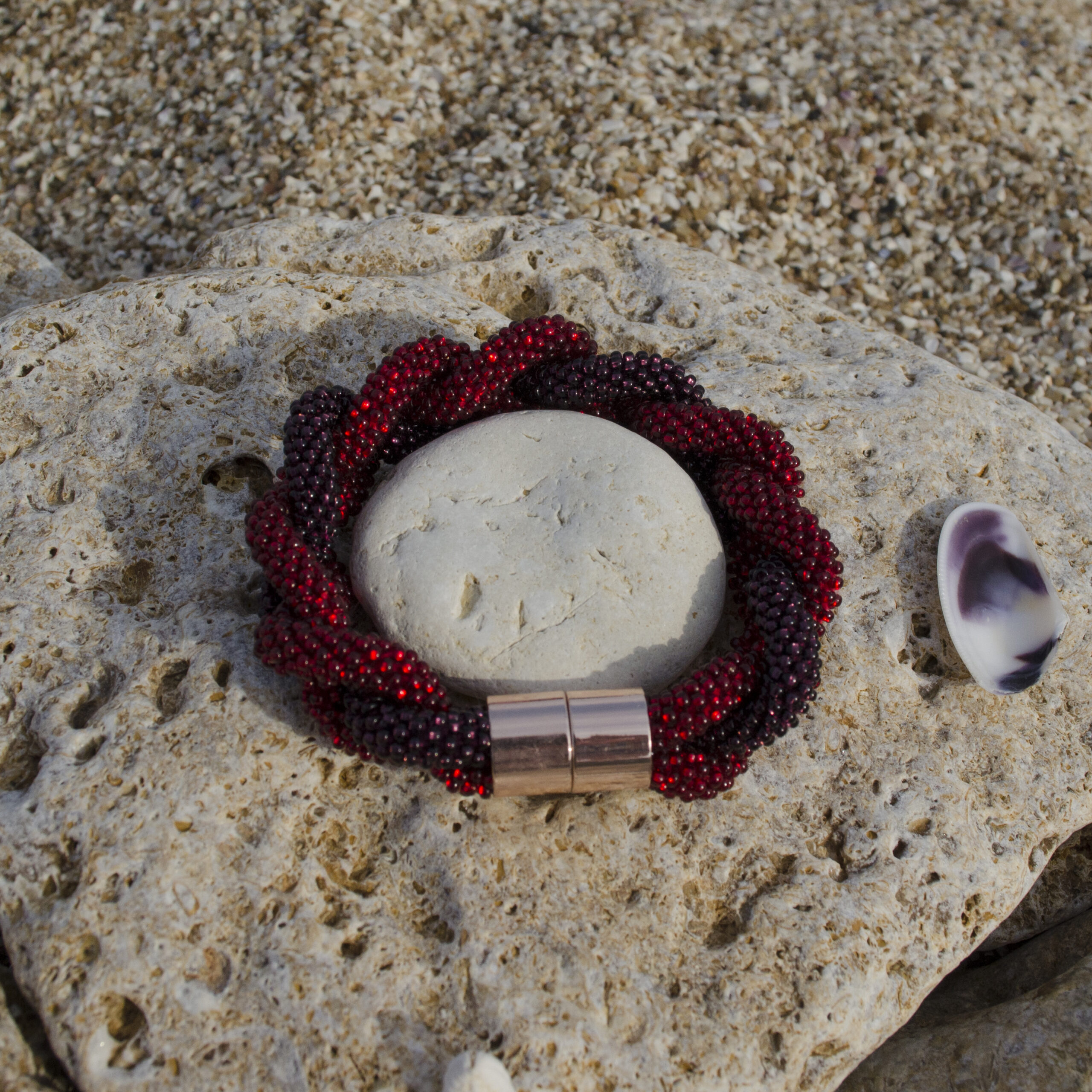 Red Violet Purple Braided Bracelet Seed Beaded Elegant Crochet Bangle Bicolor Magnetic Clasp Woman Festive Armband Handmade Crocheted Rope - Image 11