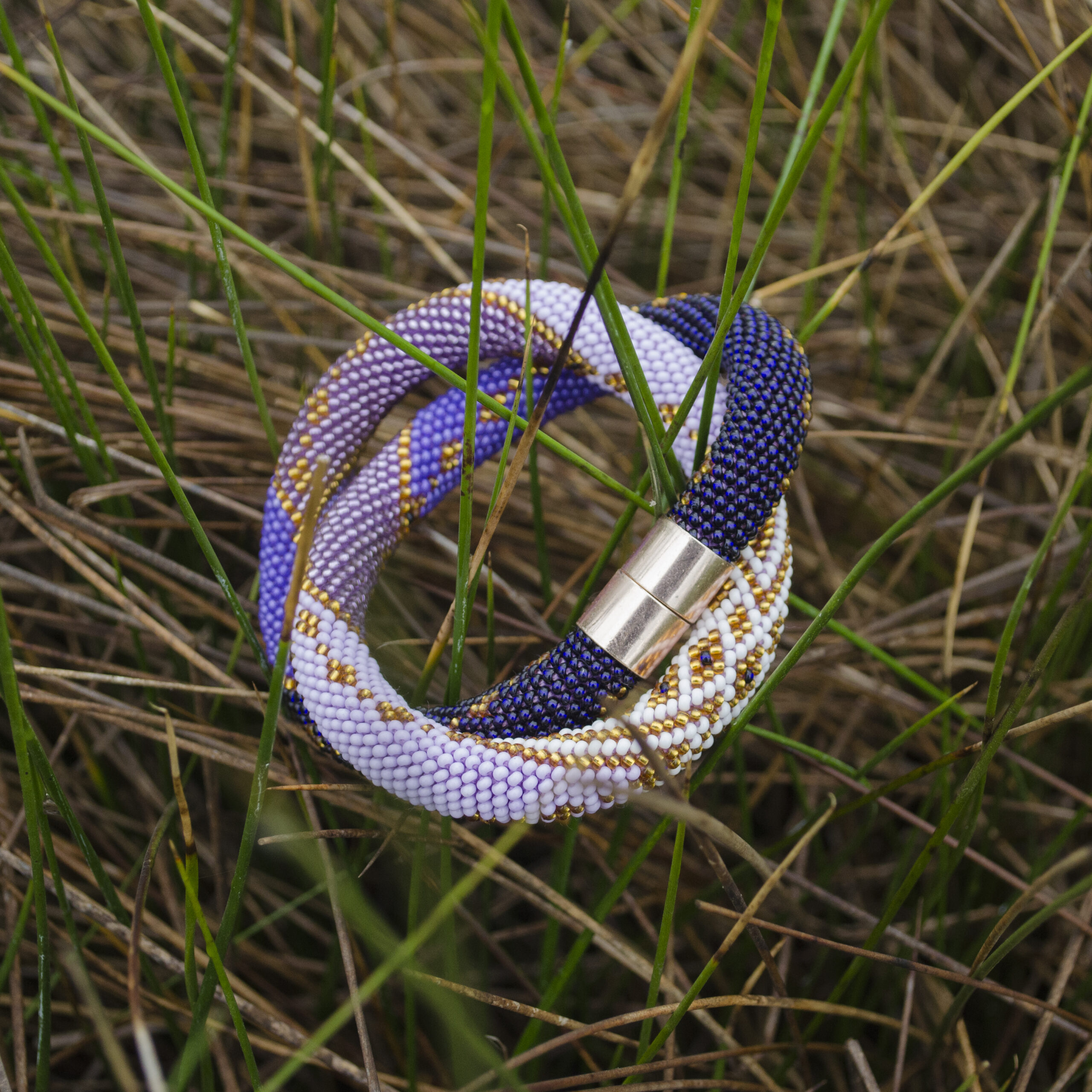 Set of 2 Violet Golden Glass Bead Necklace and Triangle Geometric Earrings Crochet Choker with Czech Seed Beads Magnetic Clasp Eco Jewelry - Image 8