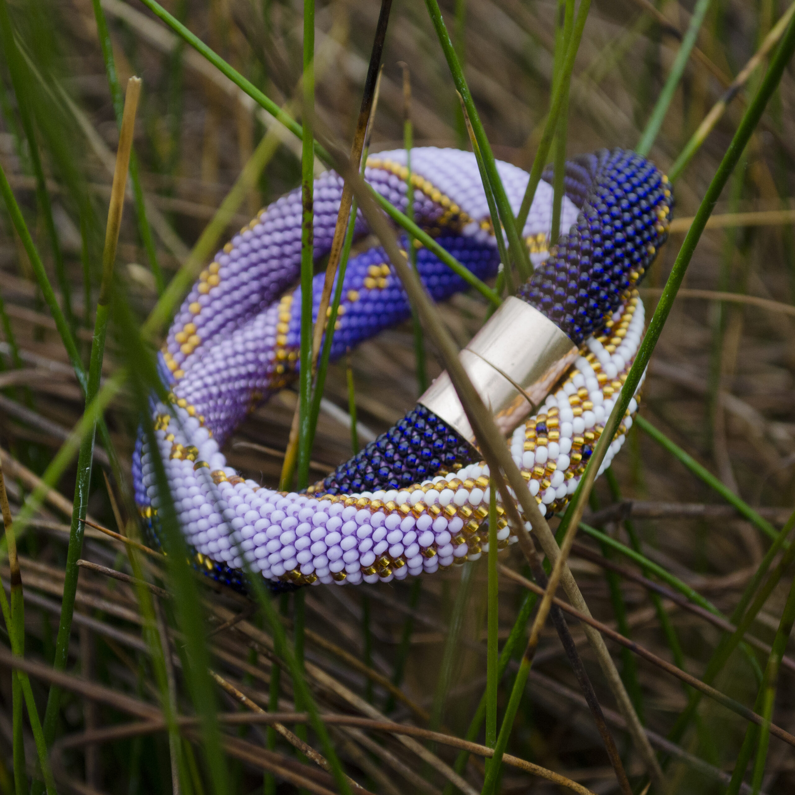 Set of 2 Violet Golden Glass Bead Necklace and Triangle Geometric Earrings Crochet Choker with Czech Seed Beads Magnetic Clasp Eco Jewelry - Image 9