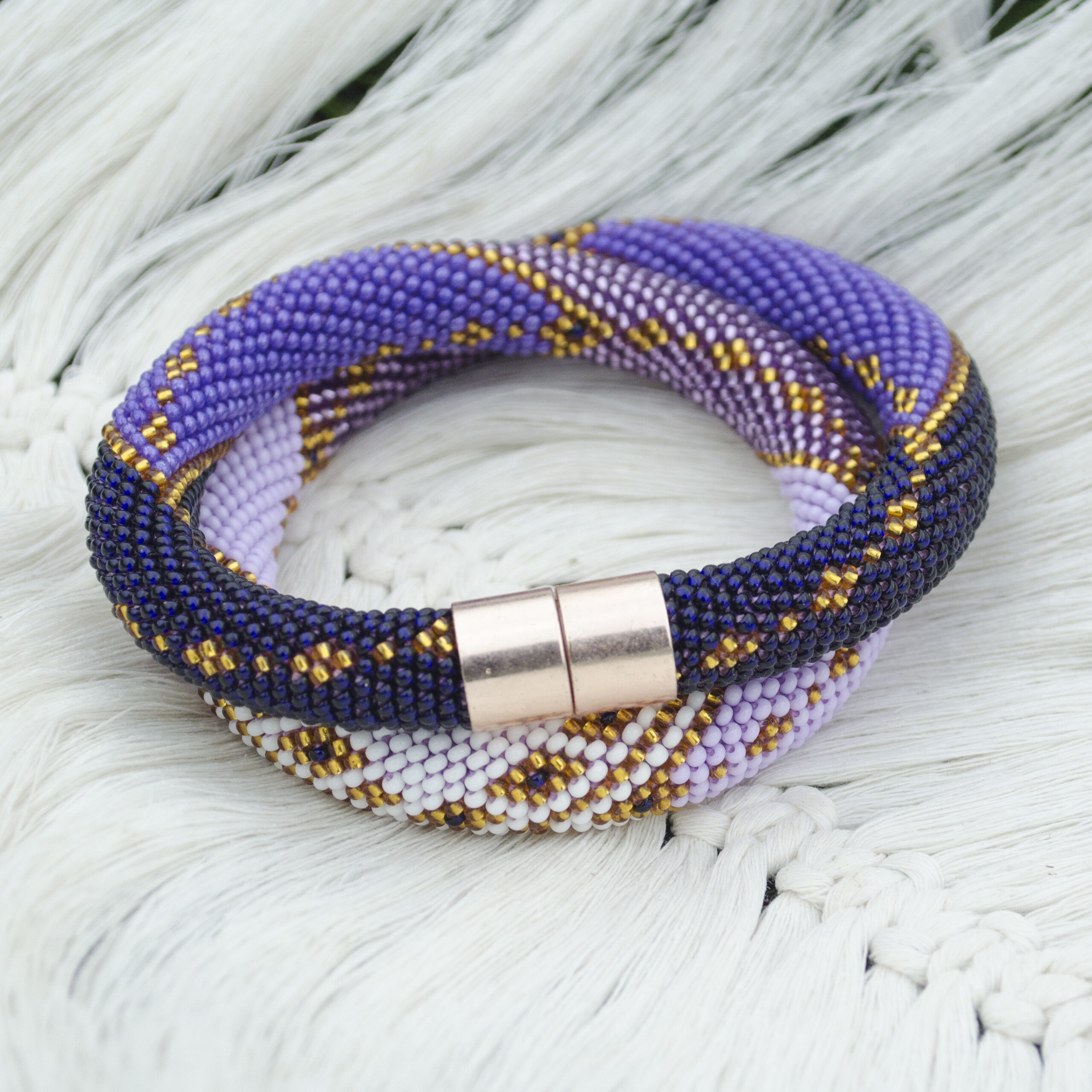 Set of 2 Violet Golden Glass Bead Necklace and Triangle Geometric Earrings Crochet Choker with Czech Seed Beads Magnetic Clasp Eco Jewelry - Image 13