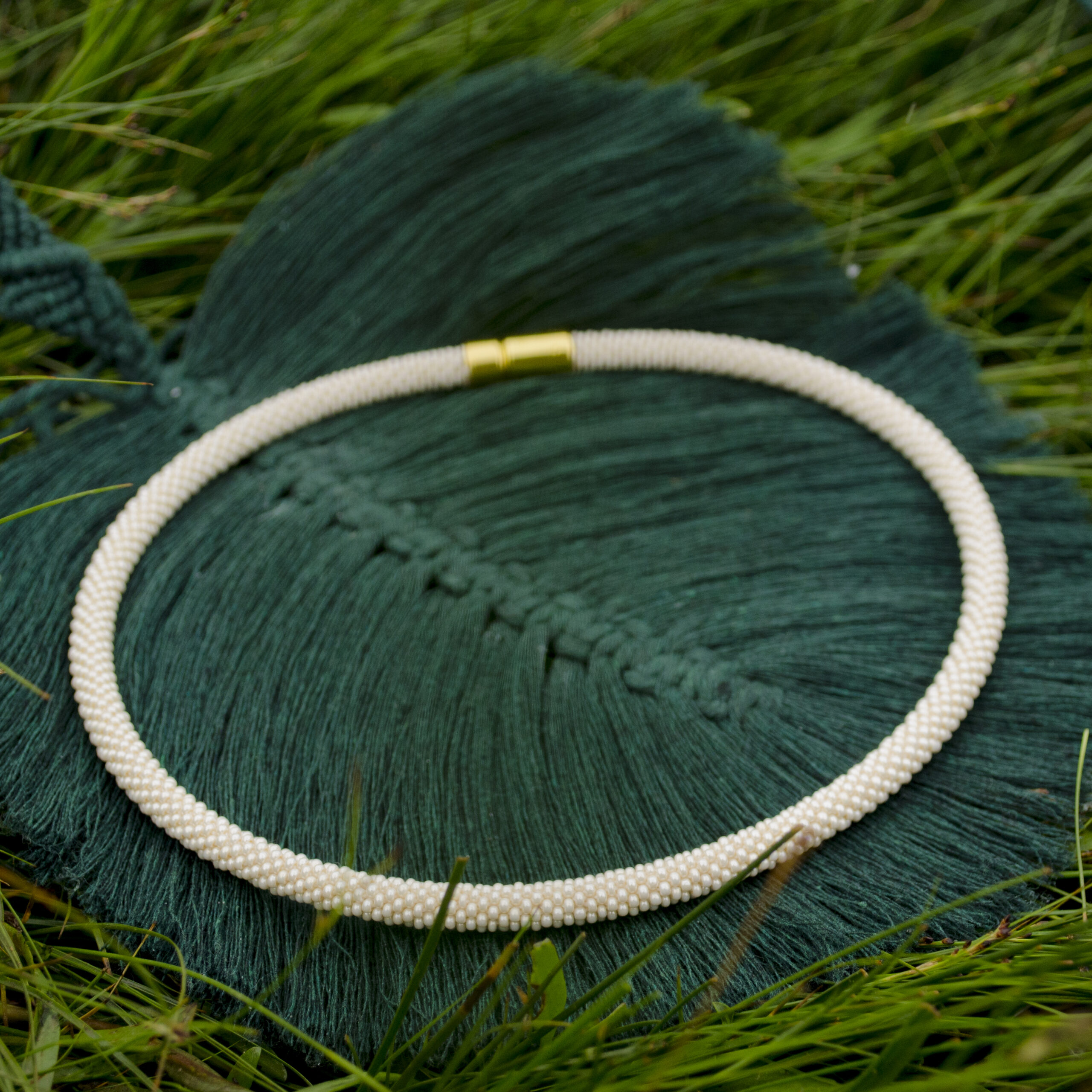 Beige Thin Necklace Nude Memory Wire Choker Seed Beaded Ivory Cream Necklace Minimalist Choker Crochet Sand Rope Delicate Daisy Neck Piece - Image 7