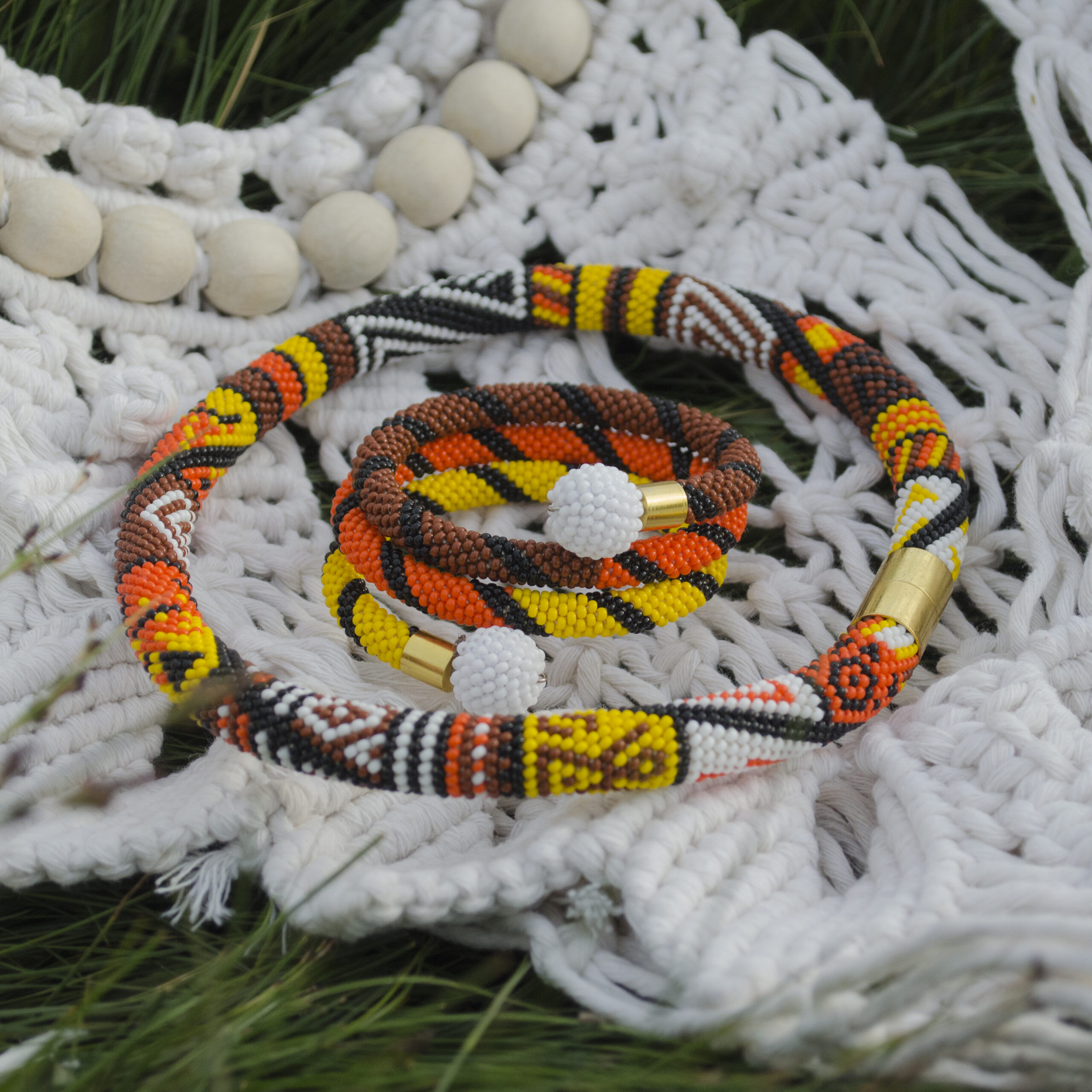Hot African Patchwork Jewelry Set 2 in 1 Tribal Dainty Necklace Crochet Glass Bangle Seed Beaded Bracelet Unique Handmade Ethno Gift for Her - Image 15