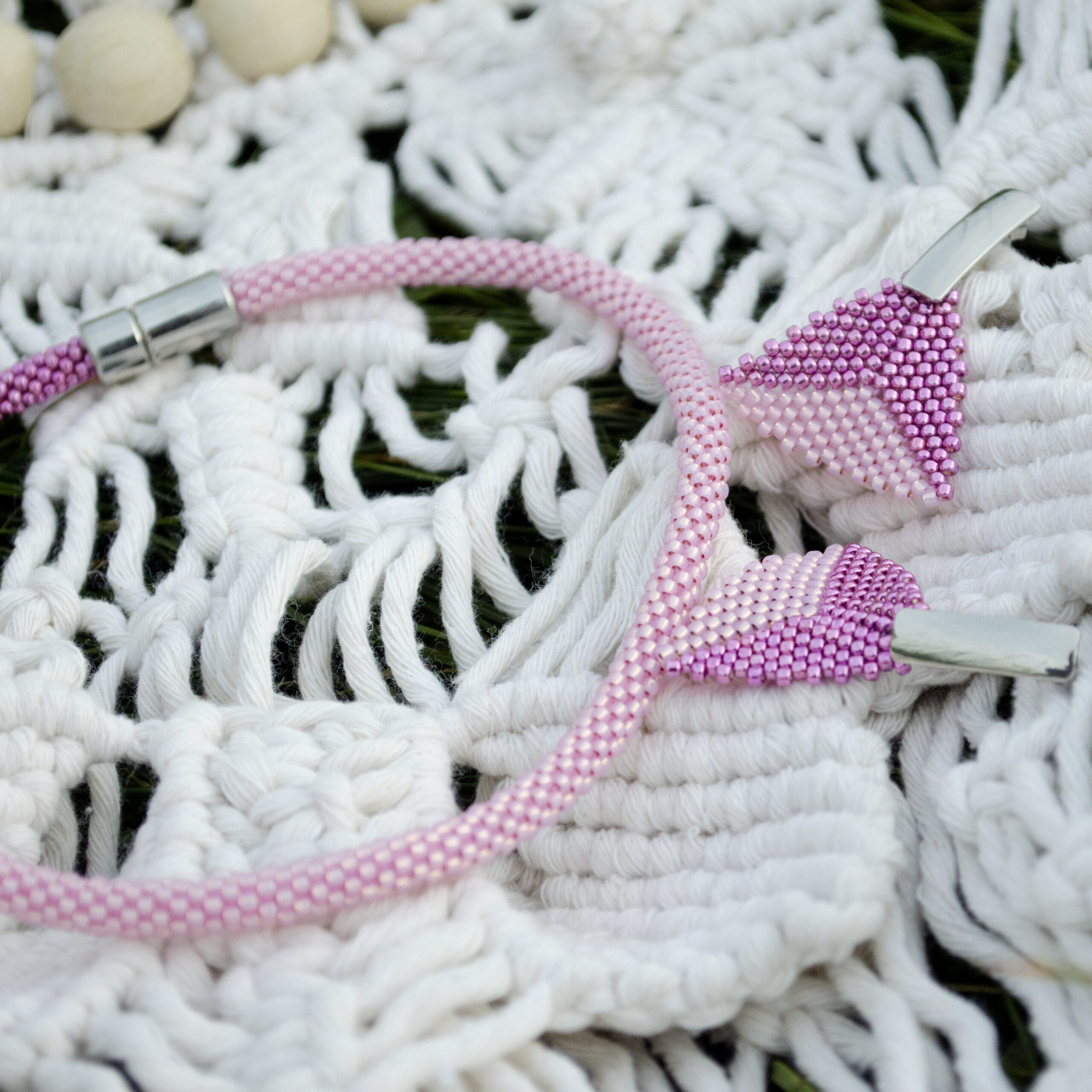 Pink Seed Beaded Jewelry Set 2 in 1 Classy Asymmetrical Toho Necklace Crochet Rope Choker Seed Beaded Triangle Earrings Casual Gift for Her - Image 11