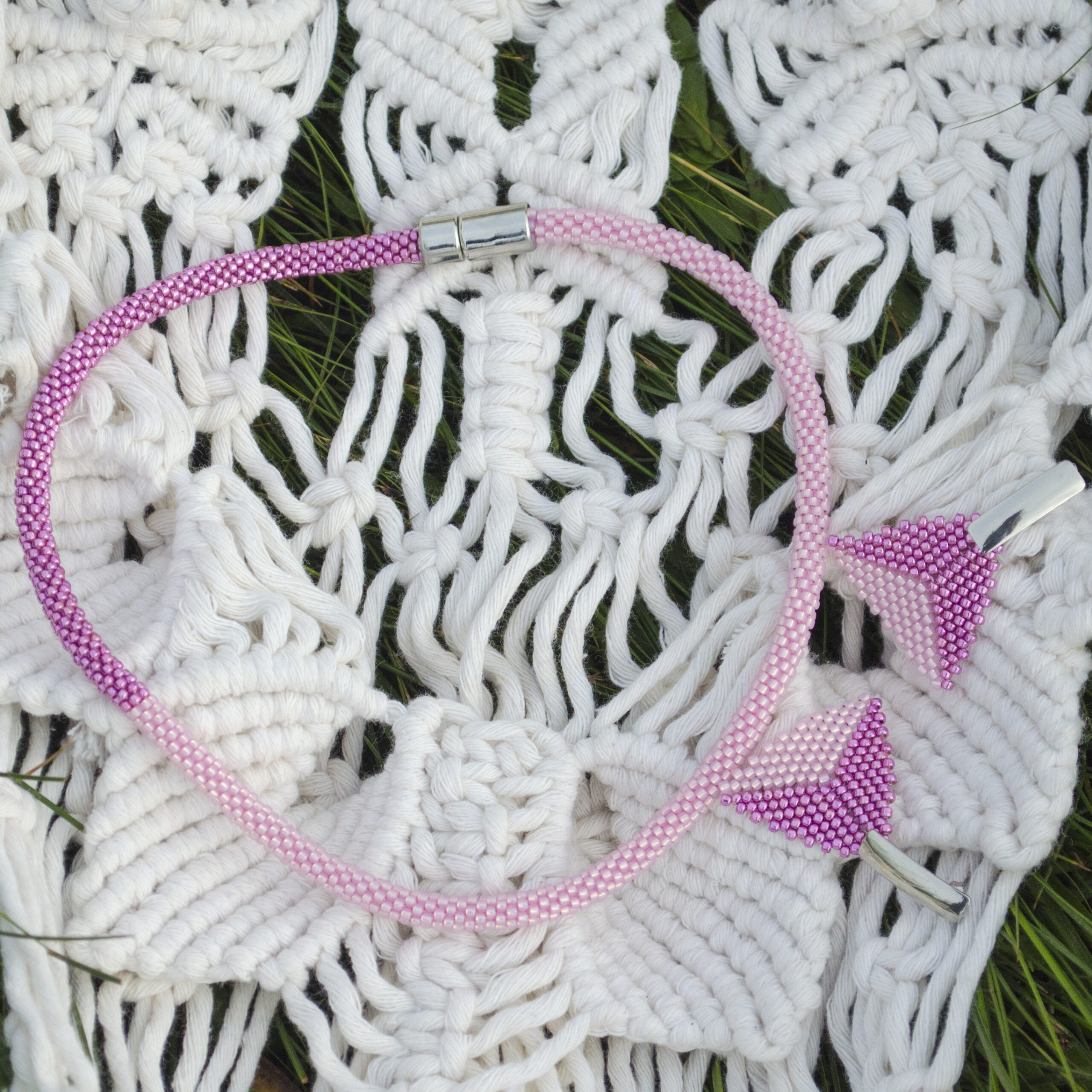 Pink Seed Beaded Jewelry Set 2 in 1 Classy Asymmetrical Toho Necklace Crochet Rope Choker Seed Beaded Triangle Earrings Casual Gift for Her - Image 10