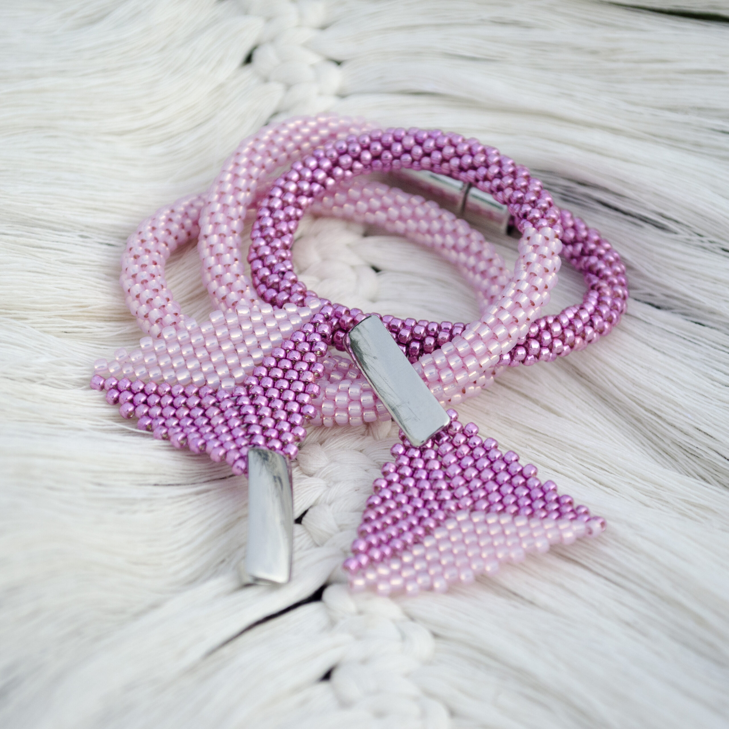 Pink Seed Beaded Jewelry Set 2 in 1 Classy Asymmetrical Toho Necklace Crochet Rope Choker Seed Beaded Triangle Earrings Casual Gift for Her - Image 9