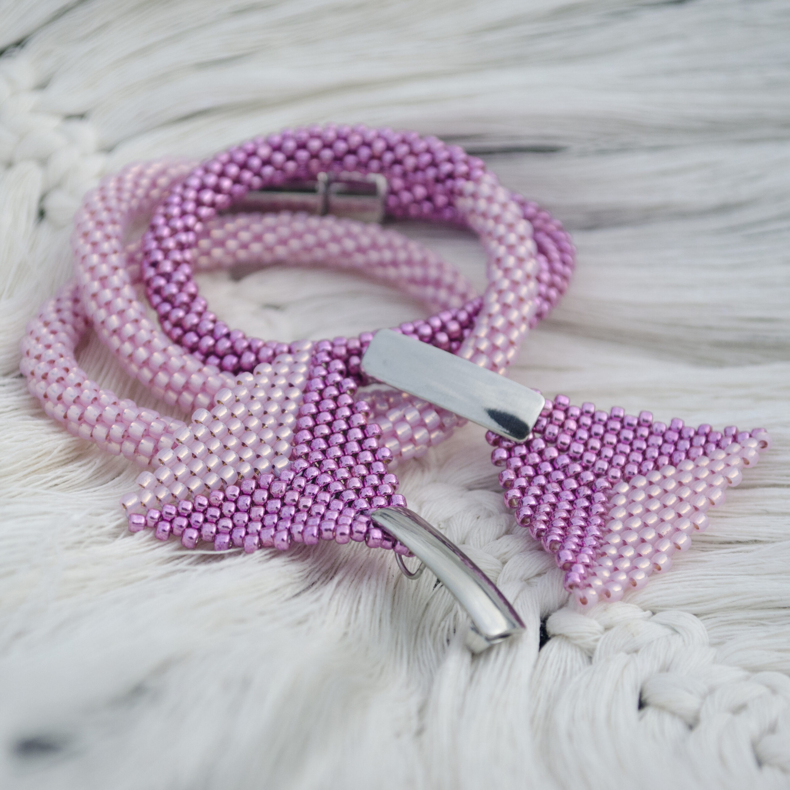 Pink Seed Beaded Jewelry Set 2 in 1 Classy Asymmetrical Toho Necklace Crochet Rope Choker Seed Beaded Triangle Earrings Casual Gift for Her - Image 8