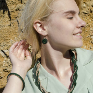 Braided Green Golden Jewelry Set 3 in 1 Massive Dainty Necklace