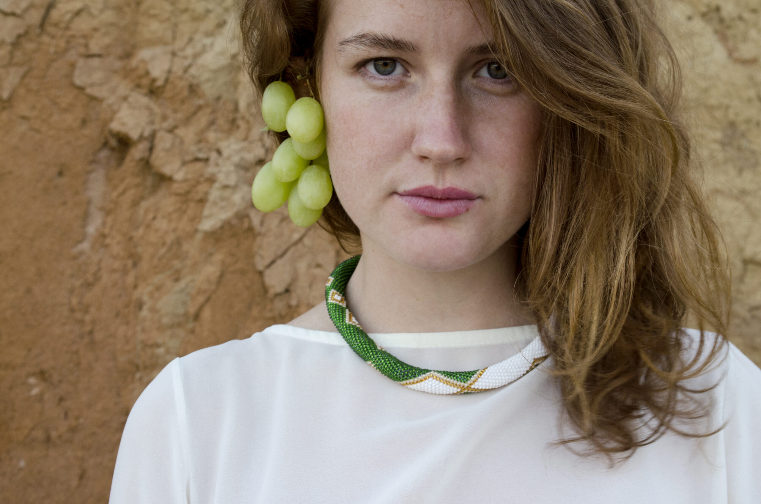 White Green Golden Statement Necklace Crochet Rope Casual Geometric Choker with Glass Seed Beads Magnetic Clasp Boho Beadwork Gift for Her - Image 2