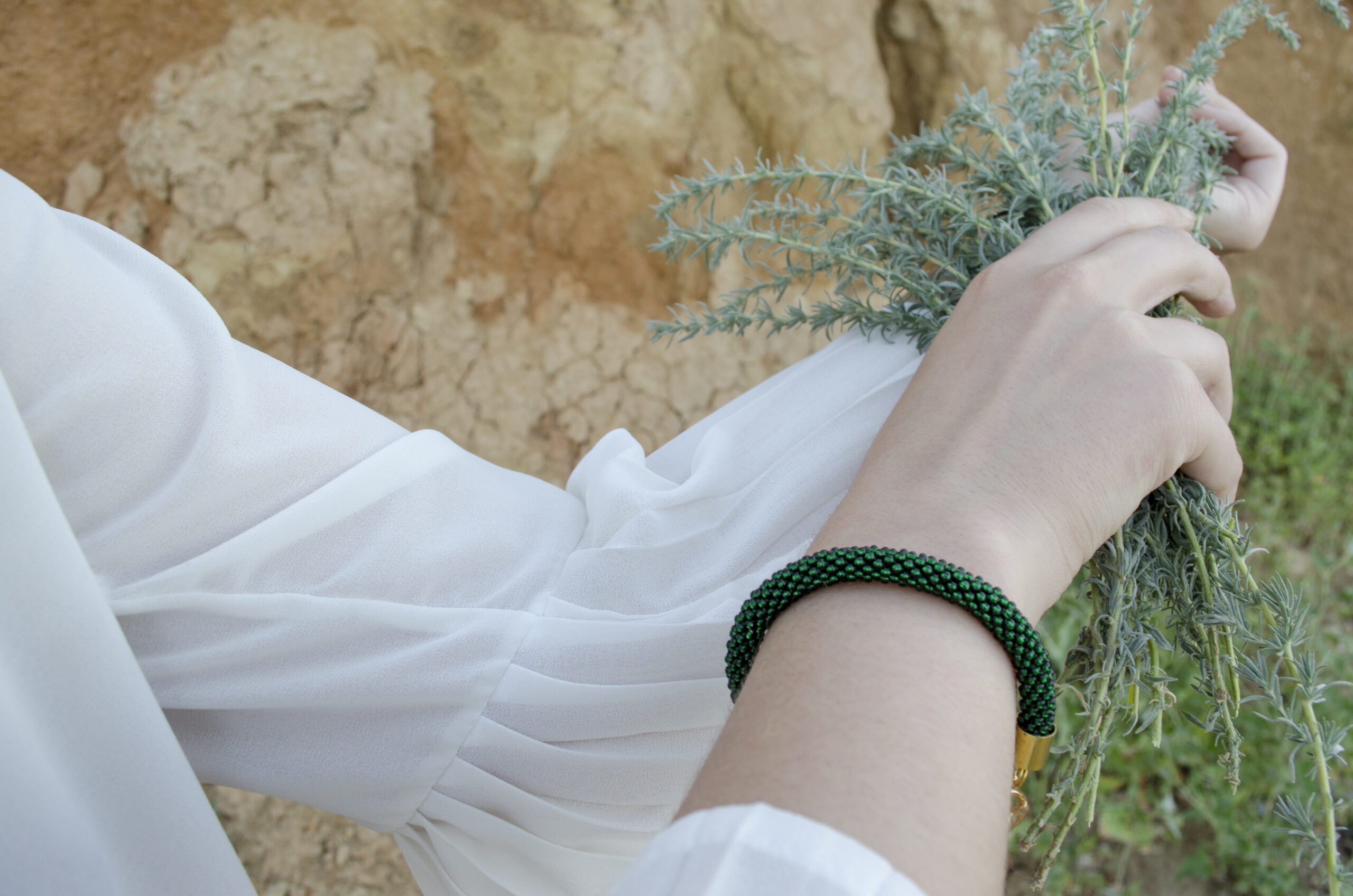 Dark Green Emerald Jewelry Set 2 in 1 Elegant Necklace Crochet Armband Seed Bead Bracelet Unique Handwoven Stylish Minimalist Gift for Woman - Image 2