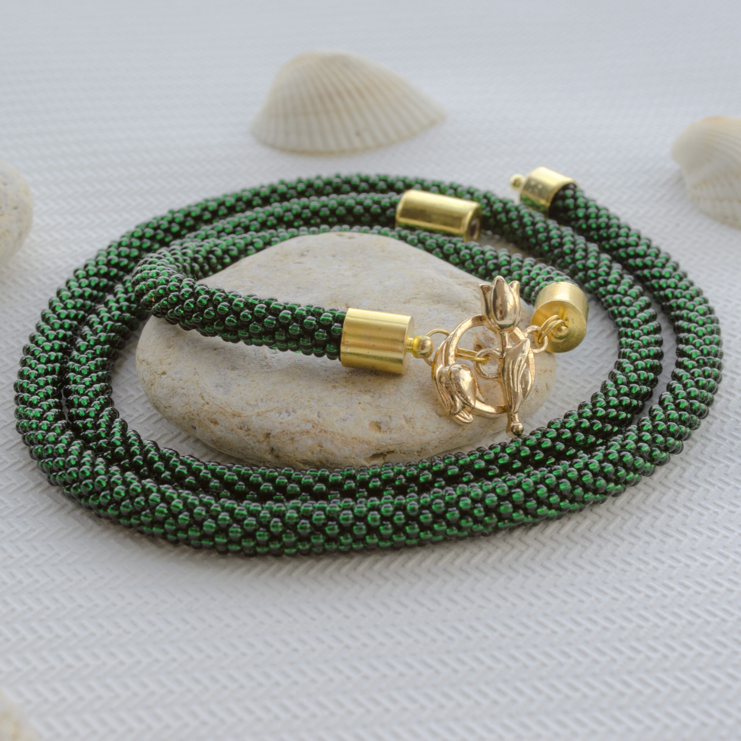 Dark Green Emerald Jewelry Set 2 in 1 Elegant Necklace Crochet Armband Seed Bead Bracelet Unique Handwoven Stylish Minimalist Gift for Woman - Image 7