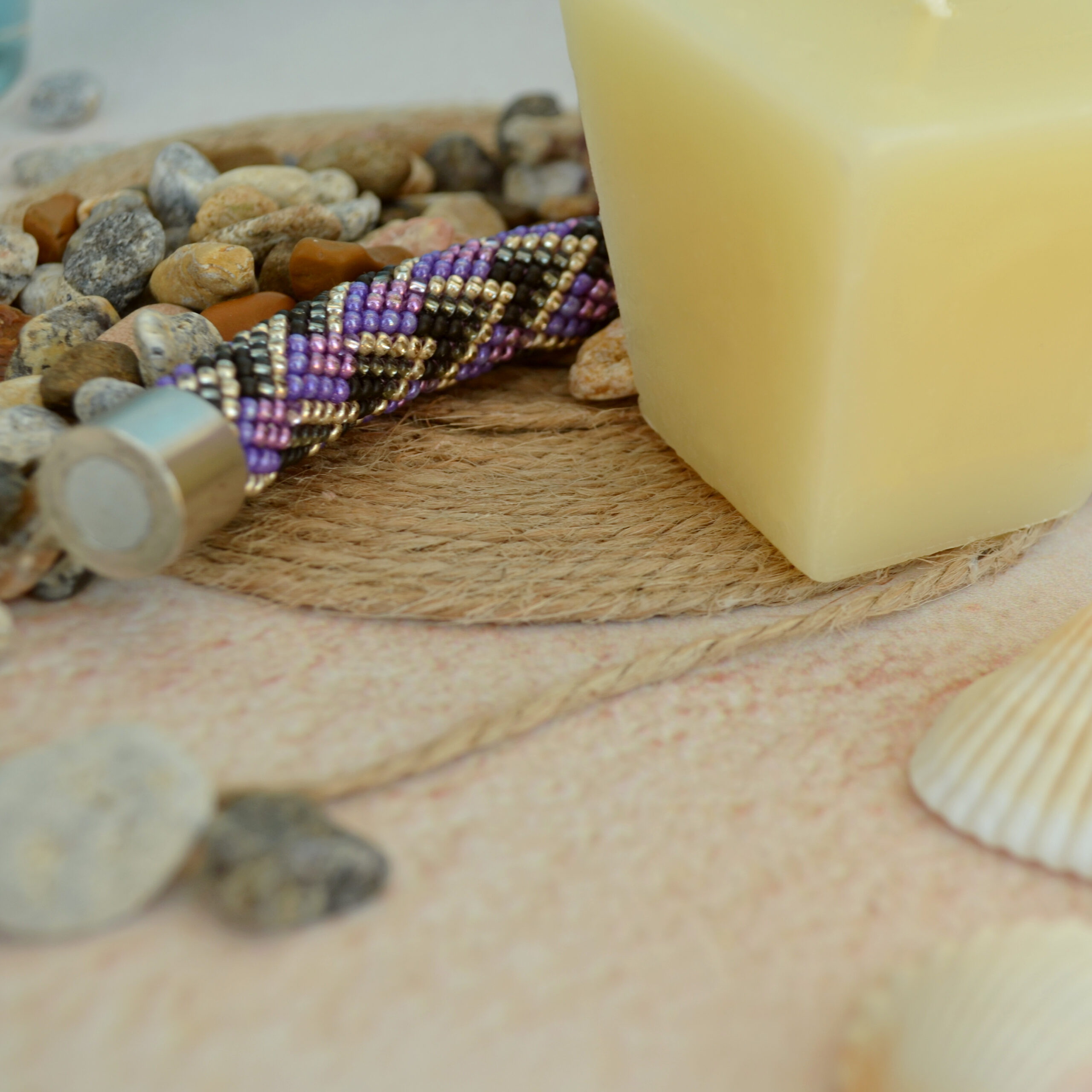 Necklace Crochet Rope Bold Geometric Choker with Glass Seed Beads Magnetic Clasp Boho Style