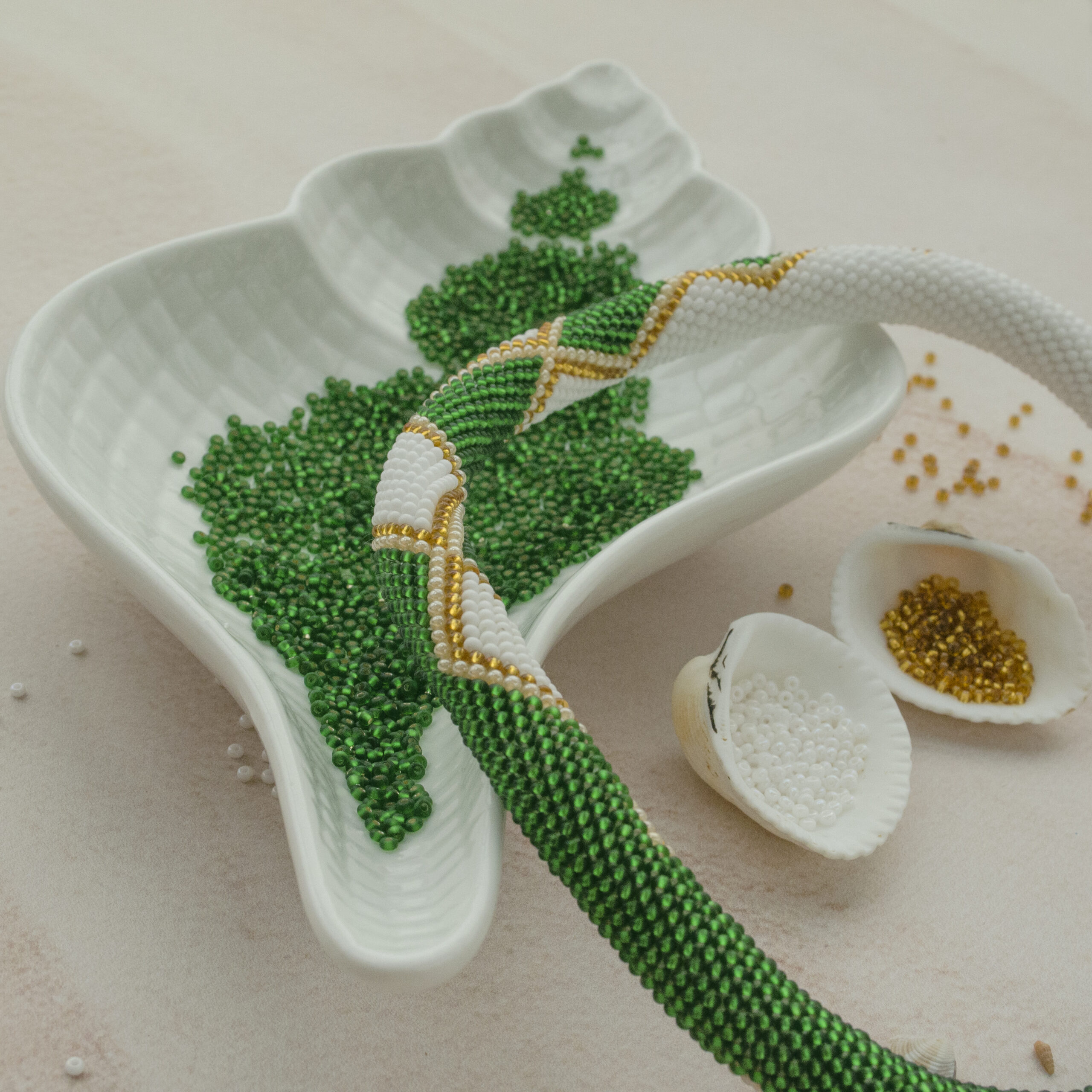 White Green Golden Statement Necklace Crochet Rope Casual Geometric Choker with Glass Seed Beads Magnetic Clasp Boho Beadwork Gift for Her - Image 7