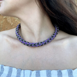 Necklace Crochet Rope Bold Geometric Choker with Glass Seed Beads Magnetic Clasp Boho Style