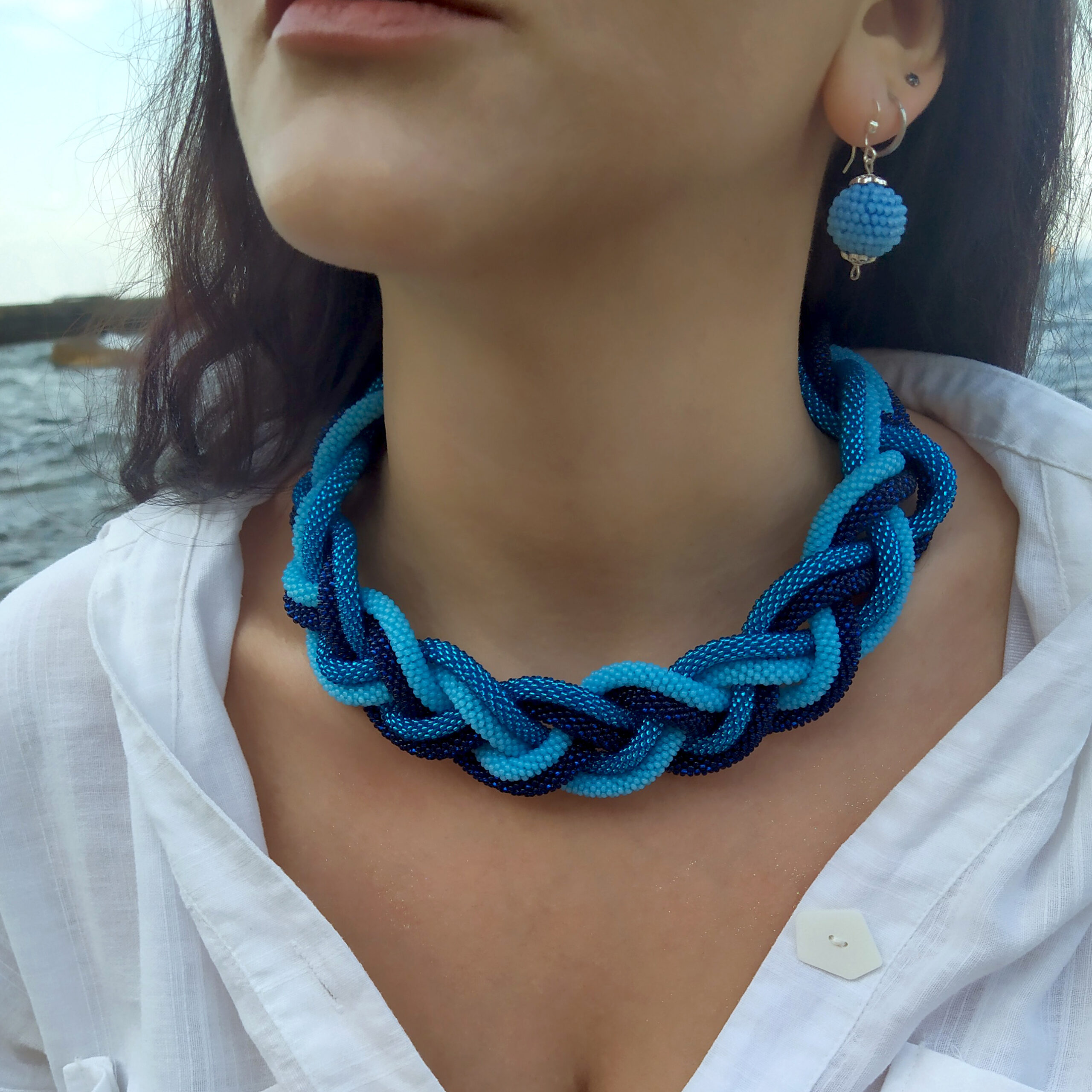 Double Braided Massive Big Bold Dainty Necklace Crochet Rope Femme Collier Glass Seed Beads Stylish Artisan Elegant Eco Friendly Bib Jewelry - Image 14