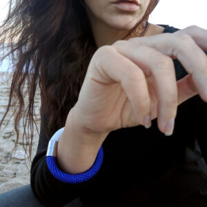 White Matte Royal Blue Seed Bead Crocheted Bangle Thick Bracelet Bicolor