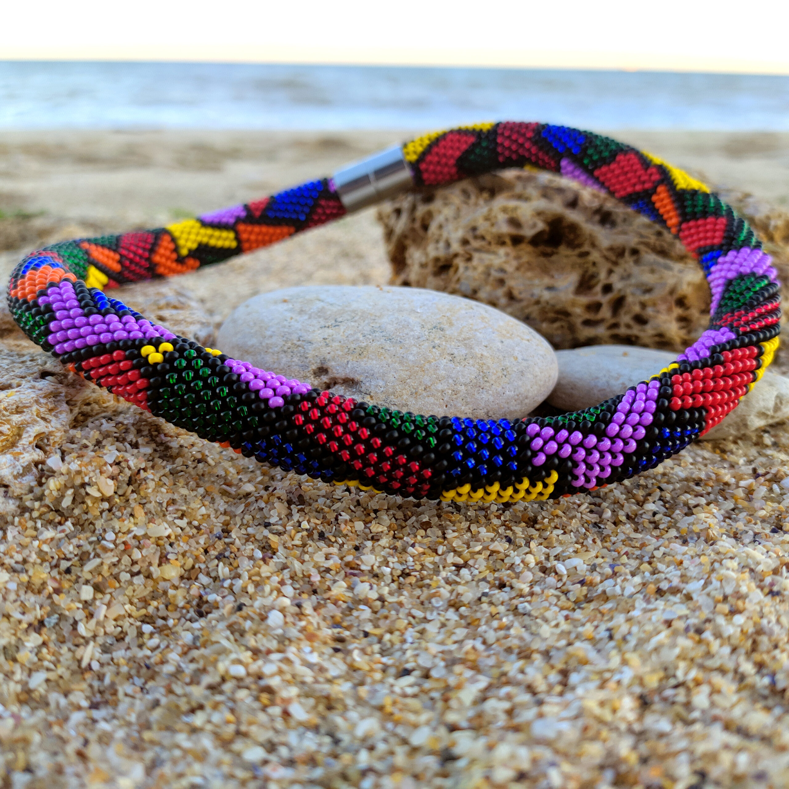 Multicolor Exquisite Necklace Mosaic Pattern Crochet Casual Urban Choker Handwoven with Glass Seed Beads Magnetic Clasp Elegant Gift for Her - Image 6