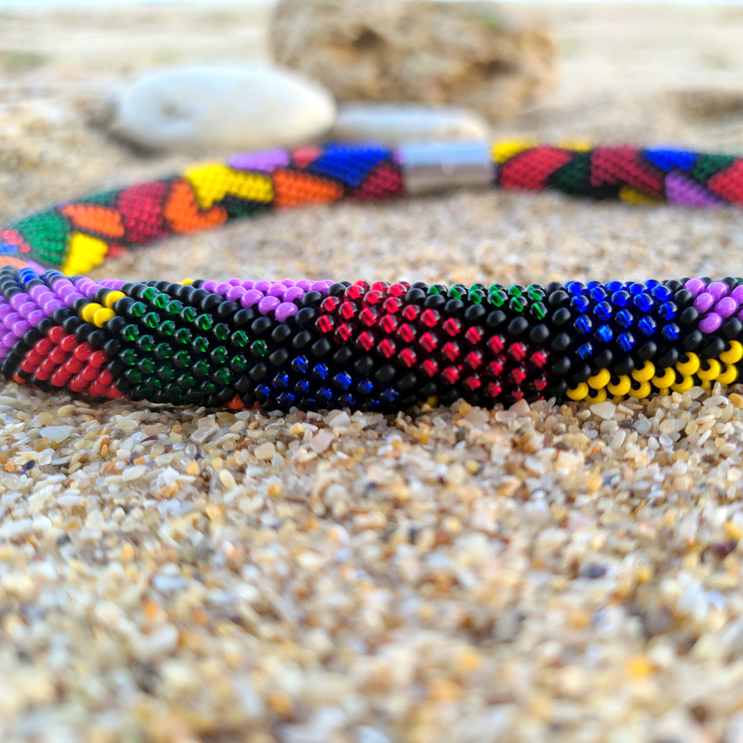 Multicolor Exquisite Necklace Mosaic Pattern Crochet Casual Urban Choker Handwoven with Glass Seed Beads Magnetic Clasp Elegant Gift for Her - Image 5