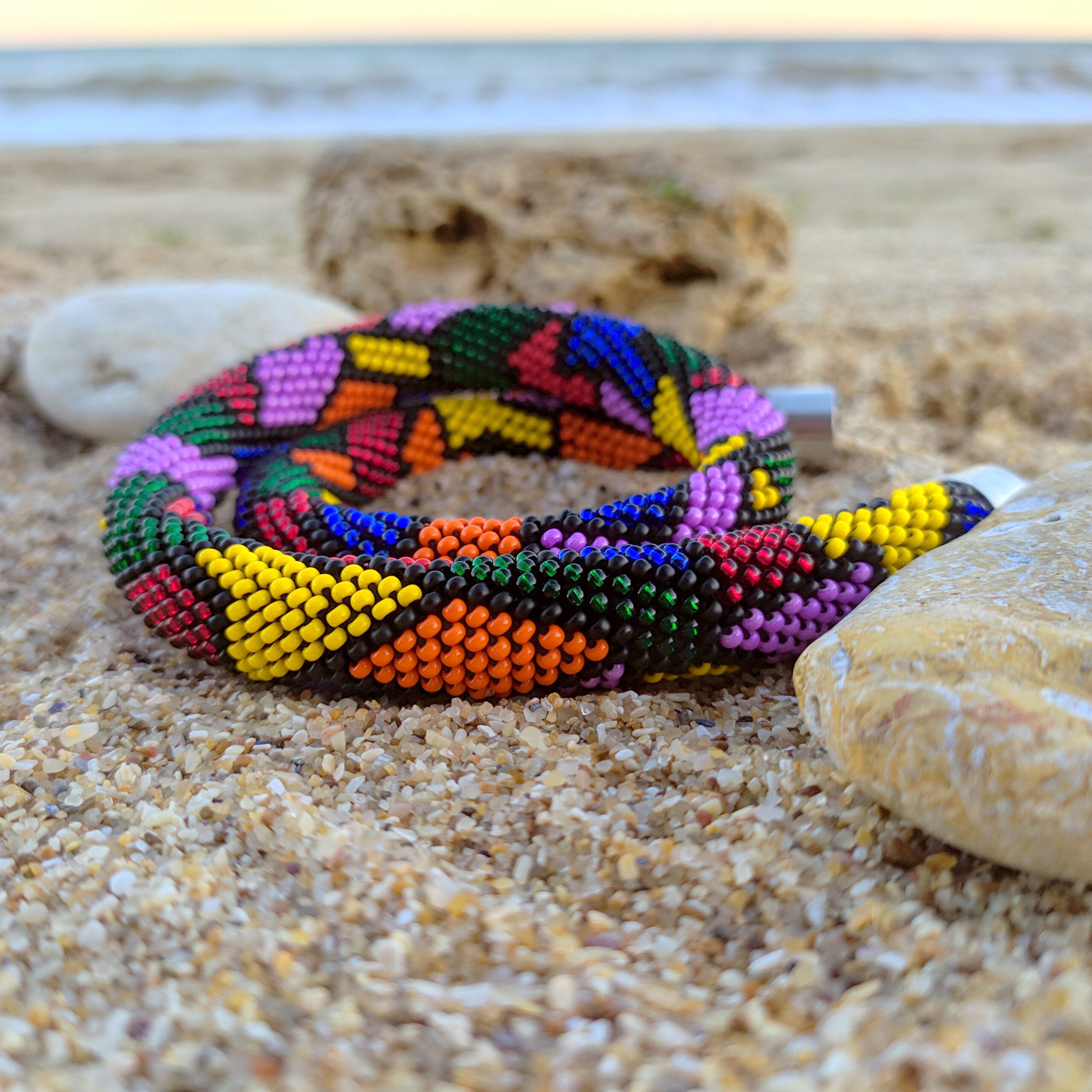 Multicolor Exquisite Necklace Mosaic Pattern Crochet Casual Urban Choker Handwoven with Glass Seed Beads Magnetic Clasp Elegant Gift for Her - Image 10