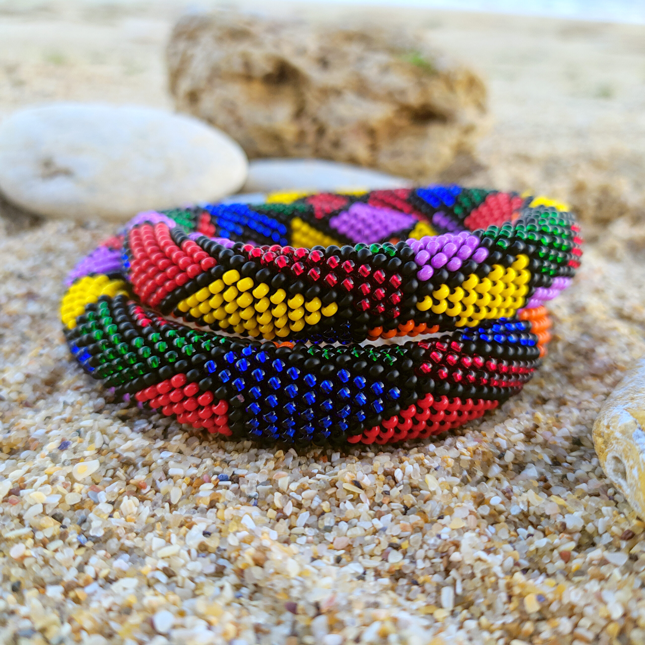 Multicolor Exquisite Necklace Mosaic Pattern Crochet Casual Urban Choker Handwoven with Glass Seed Beads Magnetic Clasp Elegant Gift for Her - Image 9