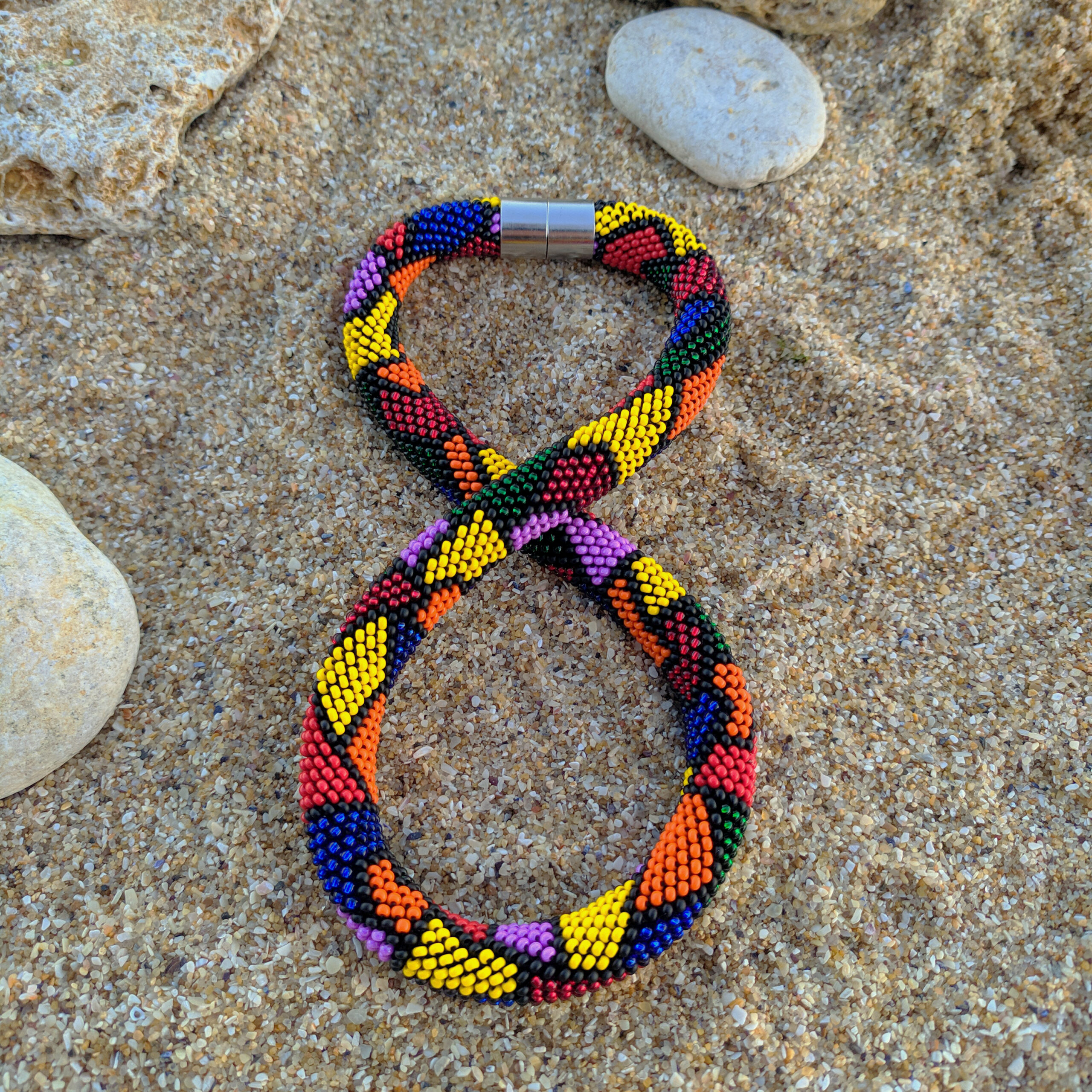 Multicolor Exquisite Necklace Mosaic Pattern Crochet Casual Urban Choker Handwoven with Glass Seed Beads Magnetic Clasp Elegant Gift for Her - Image 7
