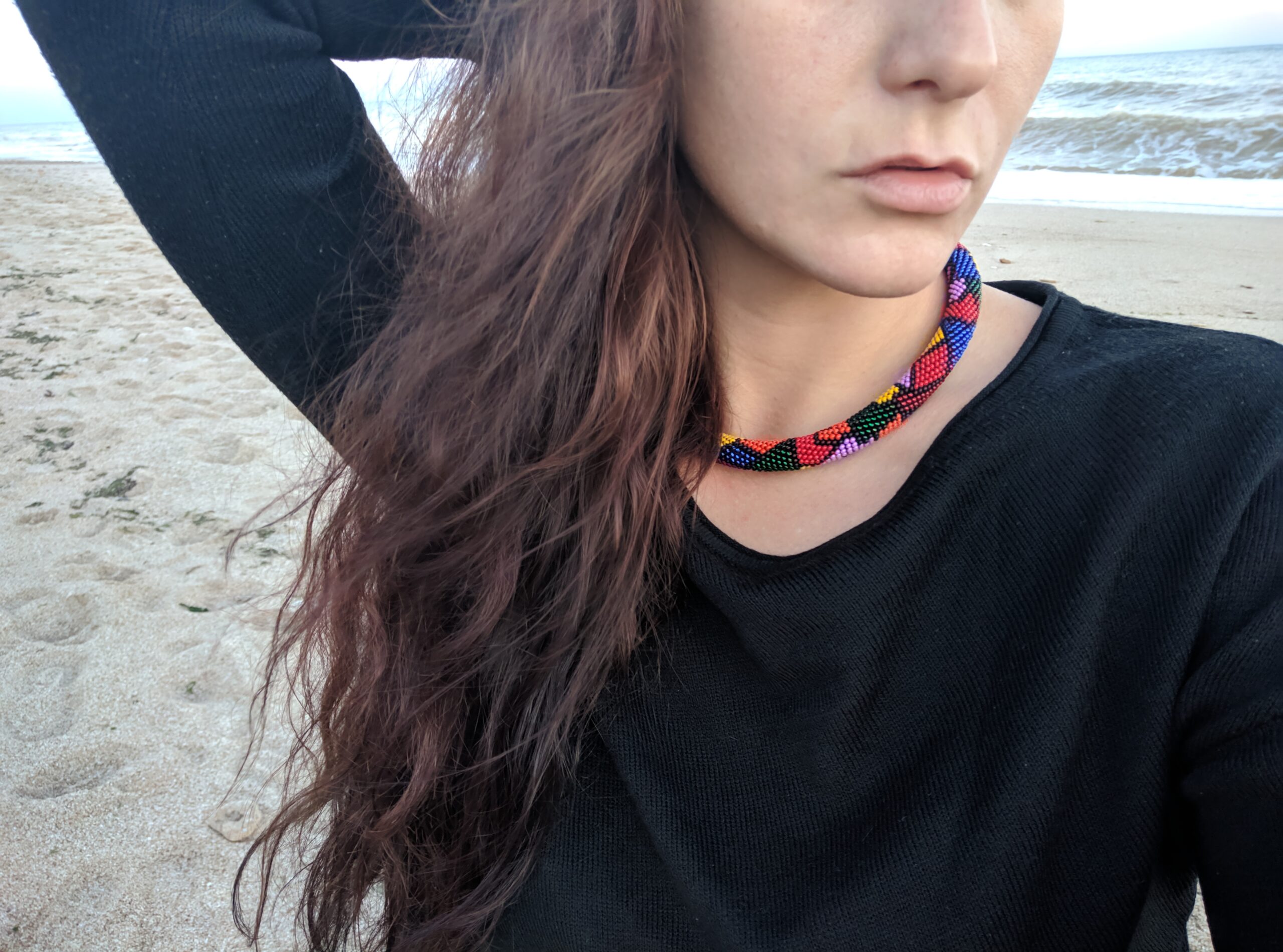 Multicolor Exquisite Necklace Mosaic Pattern Crochet Casual Urban Choker Handwoven with Glass Seed Beads Magnetic Clasp Elegant Gift for Her - Image 3