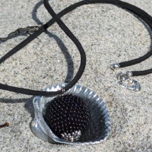Crochet Seed Bead Sphere on Leather Cord