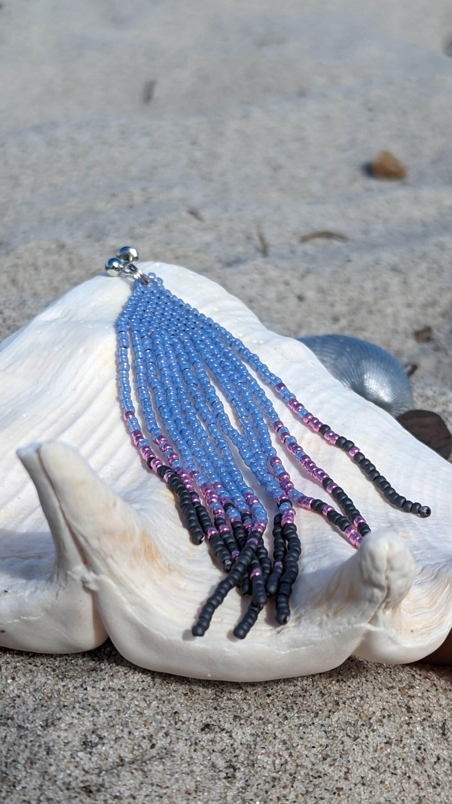 Blue Beaded Tassel Earrings Triangle Geometric Earrings Crochet Stud Vintage Long Earrings of Toho Seed Beads Attention-grabbing Eco Jewelry - Image 2