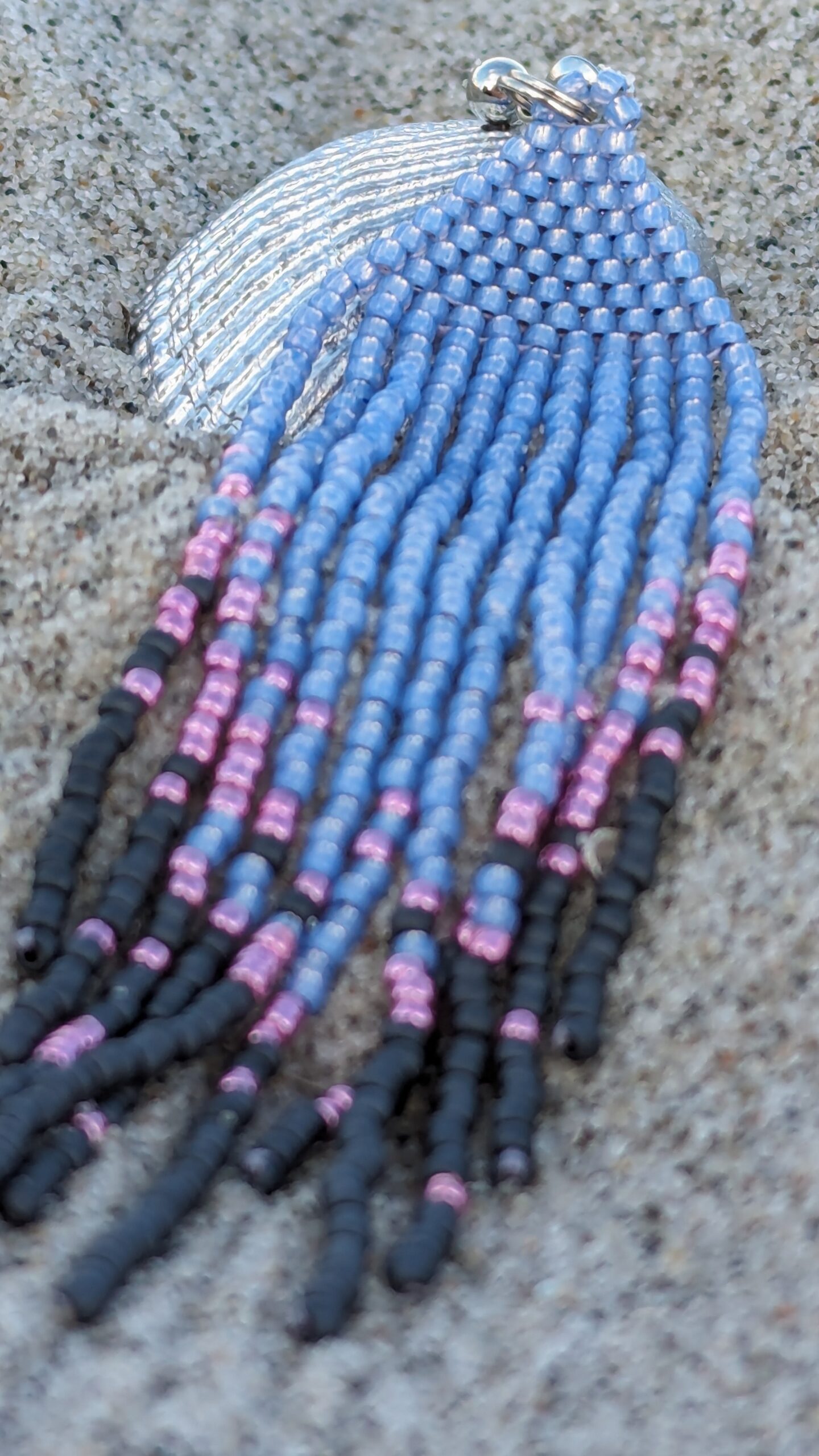 Blue Beaded Tassel Earrings Triangle Geometric Earrings Crochet Stud Vintage Long Earrings of Toho Seed Beads Attention-grabbing Eco Jewelry - Image 10