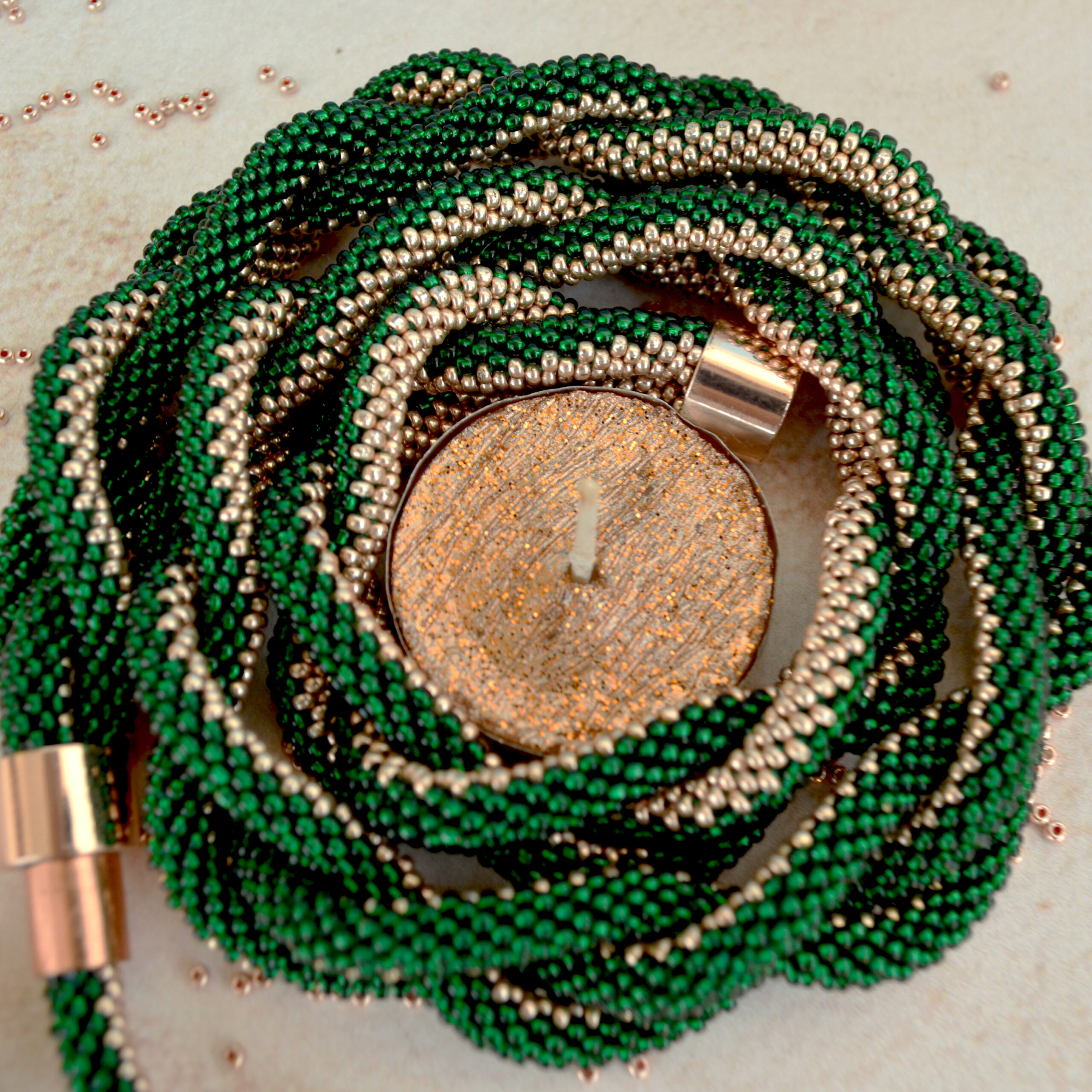 Braided Green Golden Jewelry Set 3 in 1 Massive Dainty Necklace Crochet Earrings Glass Seed Bead Bracelet Stylish Eco Friendly Gift for Her - Image 11